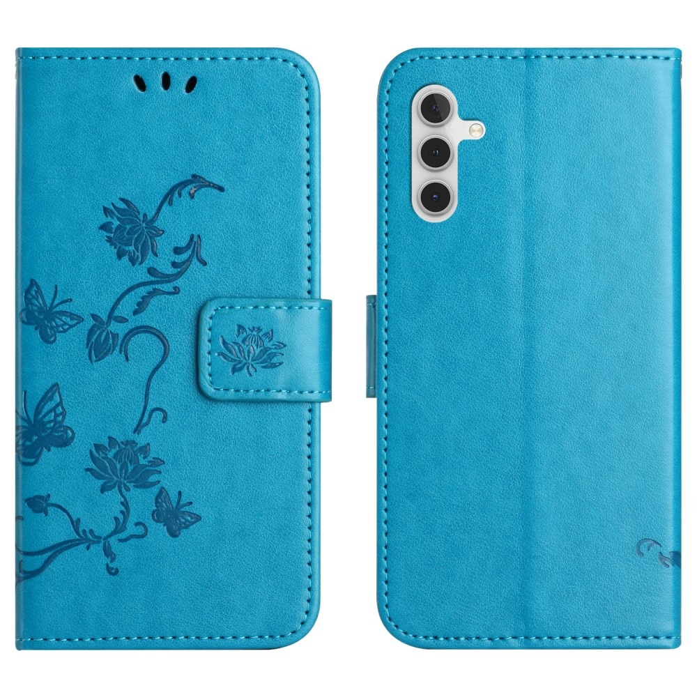 Custodia in pelle a farfalle per Samsung Galaxy A36, blu