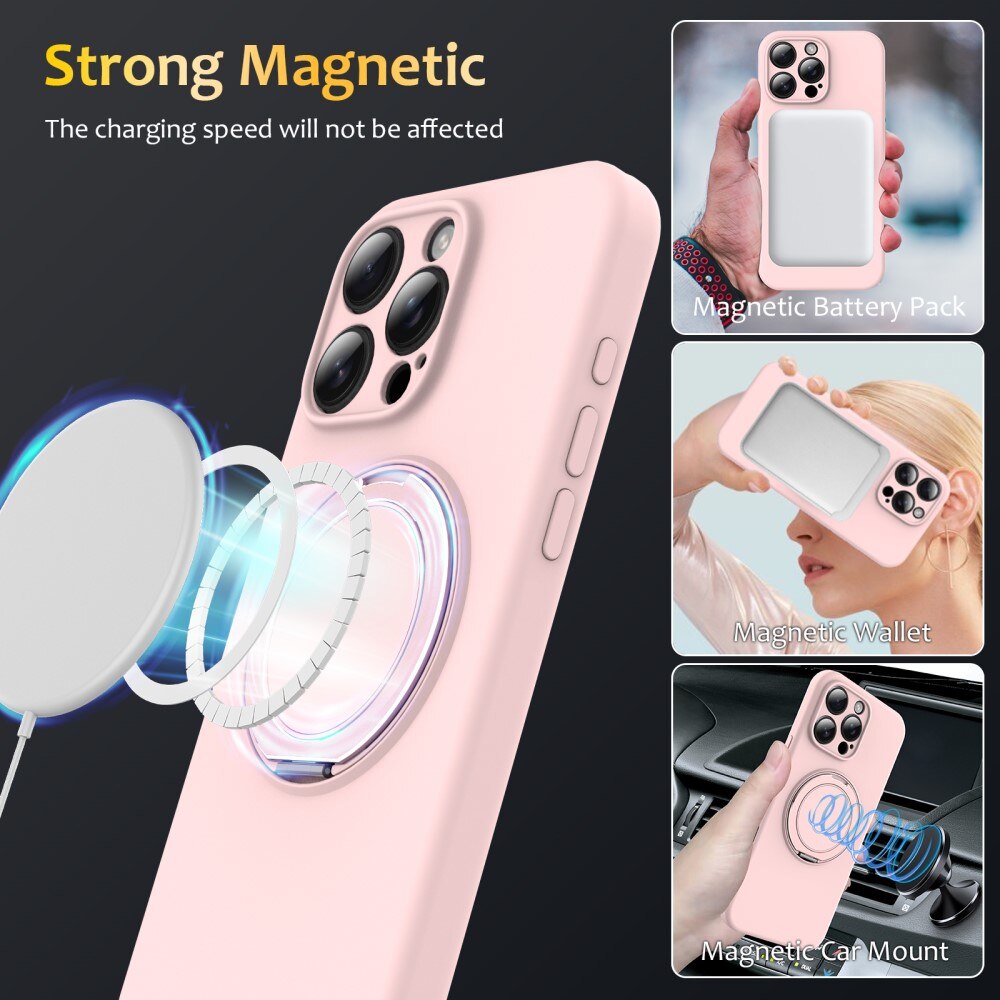 Cover in silicone Kickstand MagSafe iPhone 16 Pro Max rosa