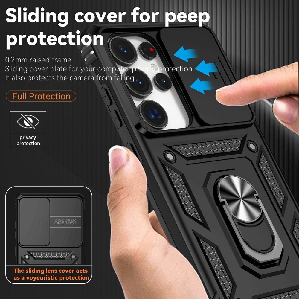 Cover ibride con anello e protezione fotocamera Samsung Galaxy S25 Ultra Nero