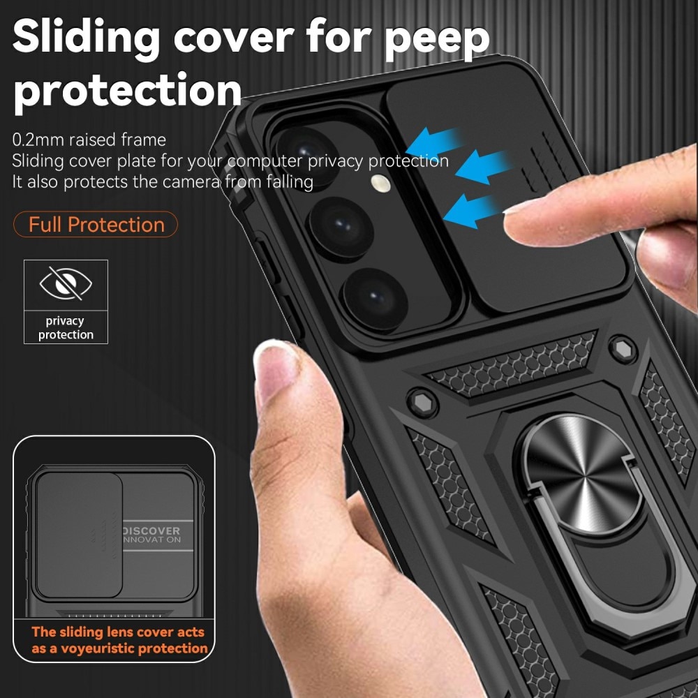 Cover ibride con anello e protezione fotocamera Samsung Galaxy S25 Nero