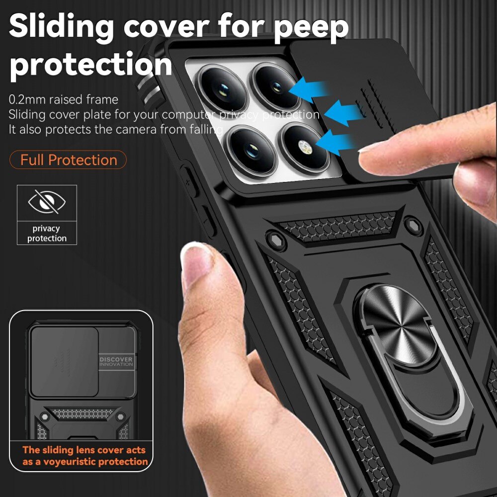 Cover ibride con anello e protezione fotocamera Xiaomi 14T Pro Nero