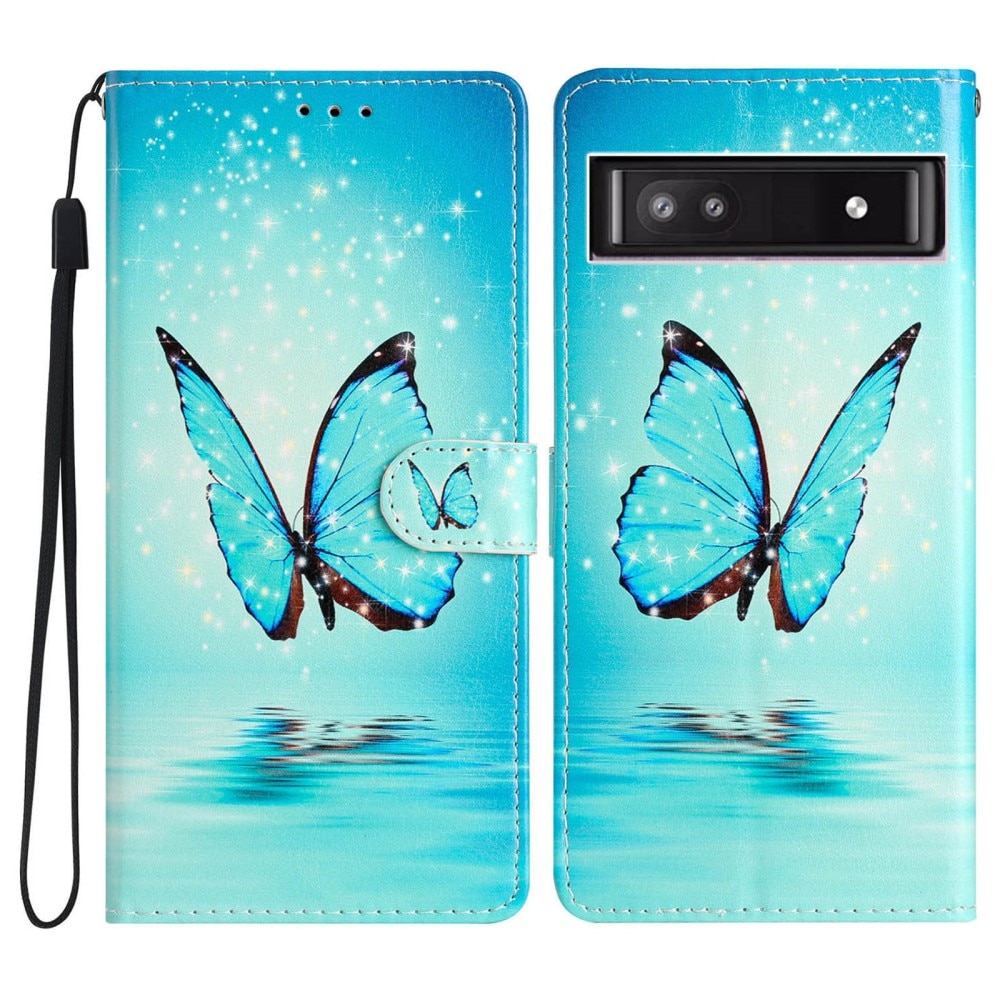 Cover portafoglio Google Pixel 9a farfalle blu