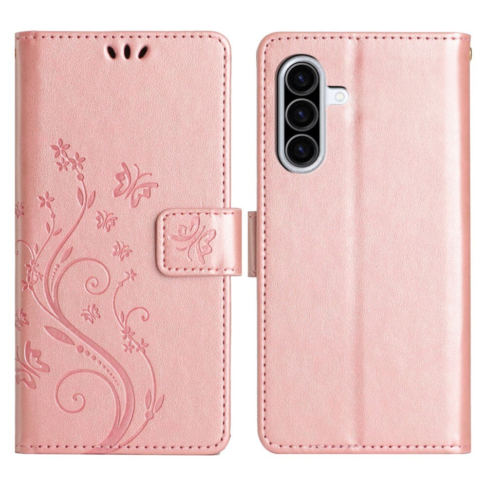 Custodia in pelle a farfalle per Samsung Galaxy A36, Oro rosa