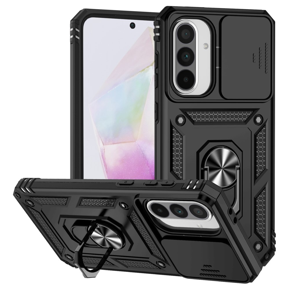 Cover ibride con anello e protezione fotocamera Samsung Galaxy A36 Nero