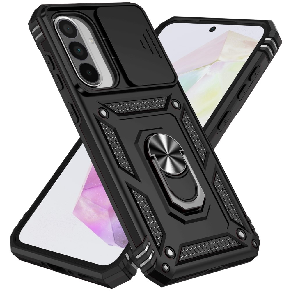 Cover ibride con anello e protezione fotocamera Samsung Galaxy A36 Nero