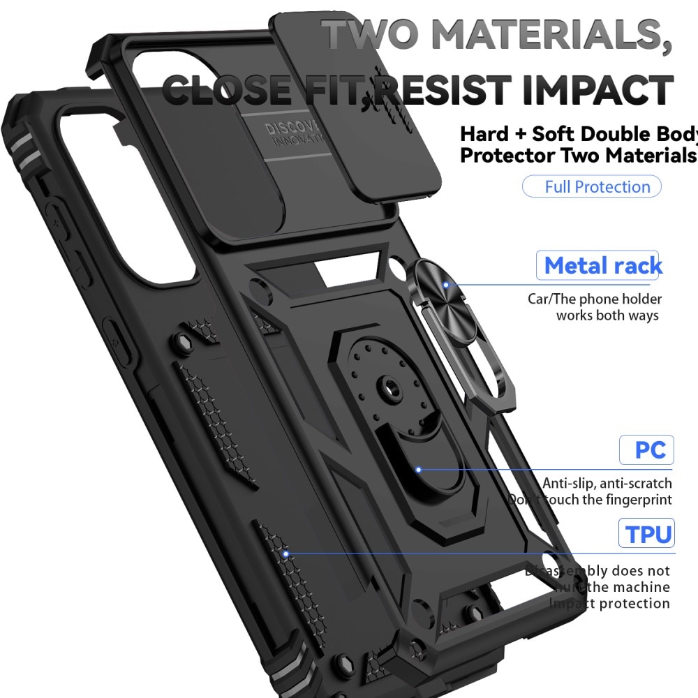 Cover ibride con anello e protezione fotocamera Samsung Galaxy A36 Nero