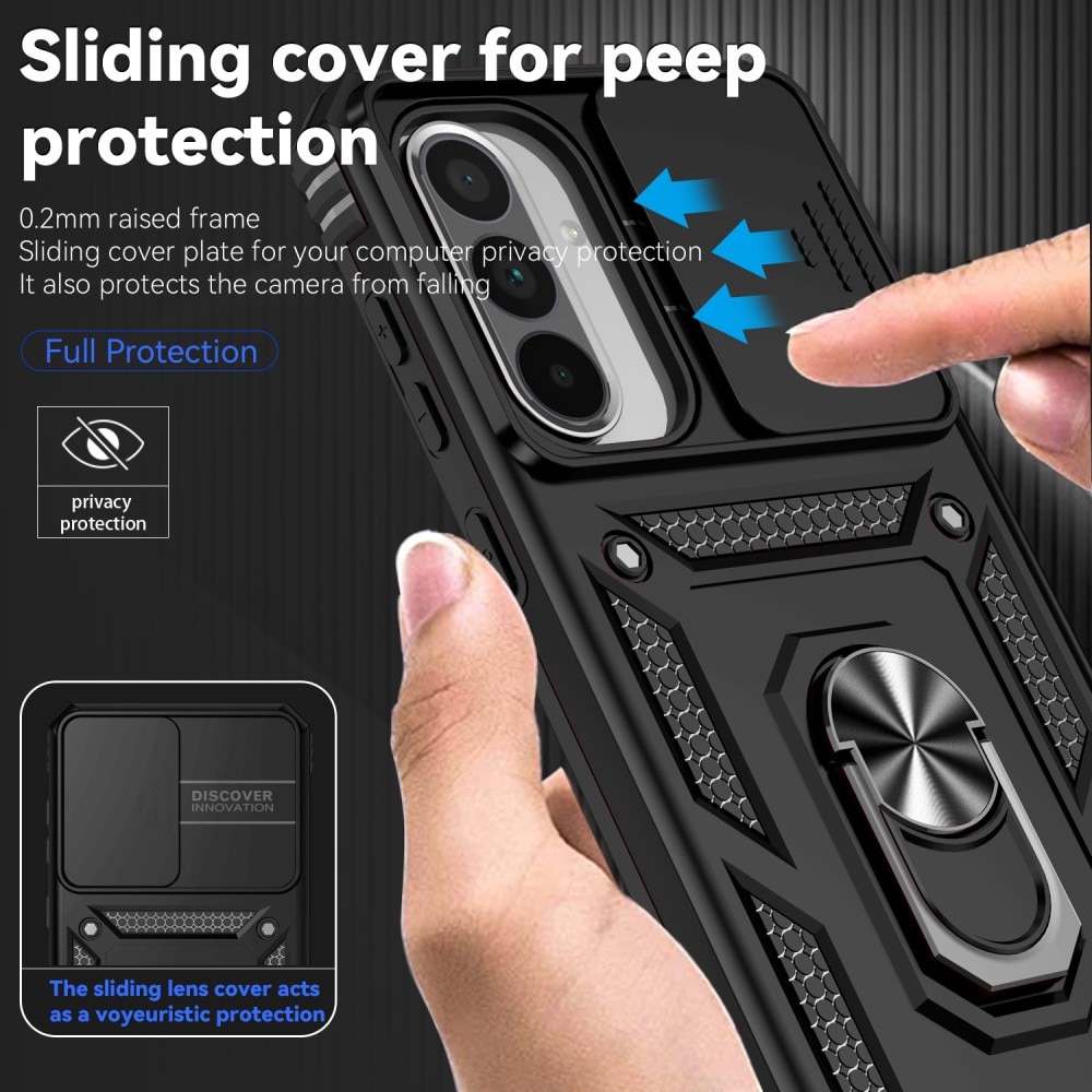 Cover ibride con anello e protezione fotocamera Samsung Galaxy A36 Nero