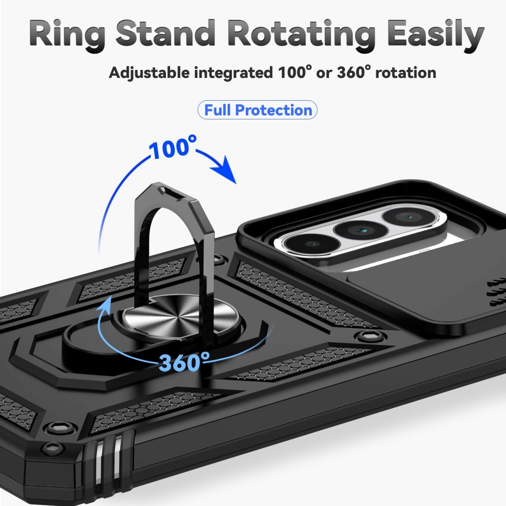 Cover ibride con anello e protezione fotocamera Samsung Galaxy A36 Nero