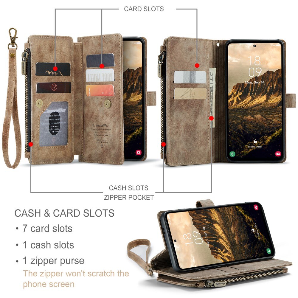 Custodie a portafoglio Zipper Samsung Galaxy S25 Marrone