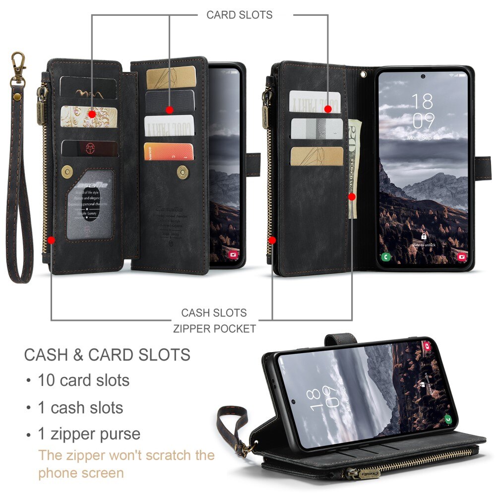 Custodie a portafoglio Zipper Samsung Galaxy S25 Plus Nero