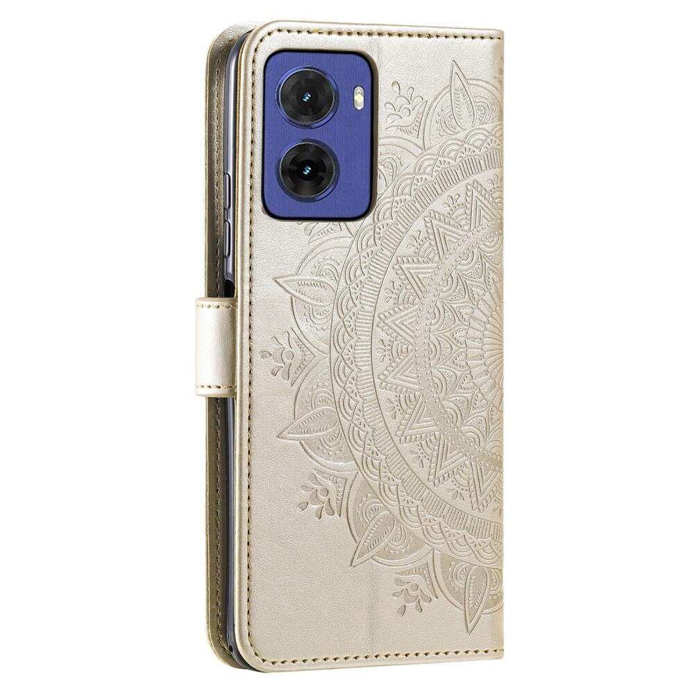 Custodia in pelle Mandala Motorola Moto E15 oro