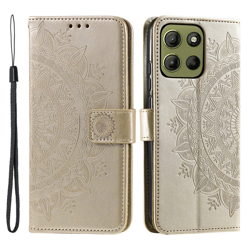 Custodia in pelle Mandala Motorola Moto G15 Power oro