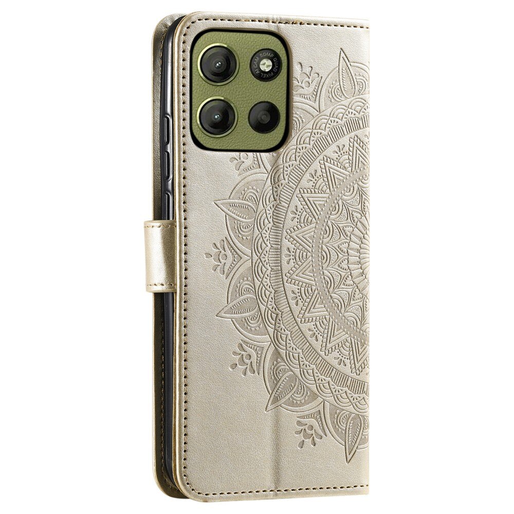 Custodia in pelle Mandala Motorola Moto G15 oro