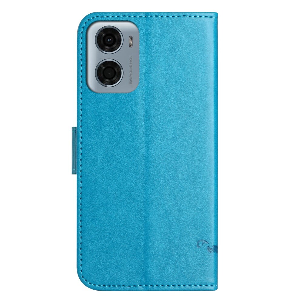 Custodia in pelle a farfalle per Motorola Moto E15, Blu