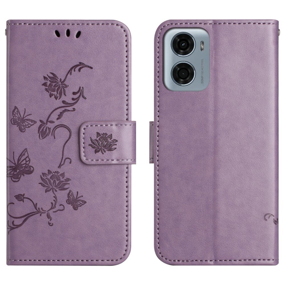 Custodia in pelle a farfalle per Motorola Moto G05, Viola