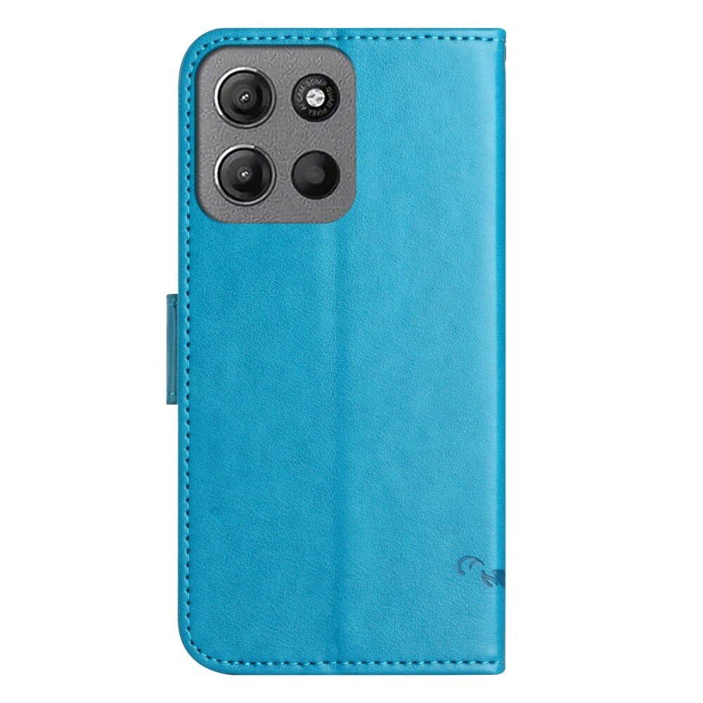 Custodia in pelle a farfalle per Motorola Moto G15 Power, blu