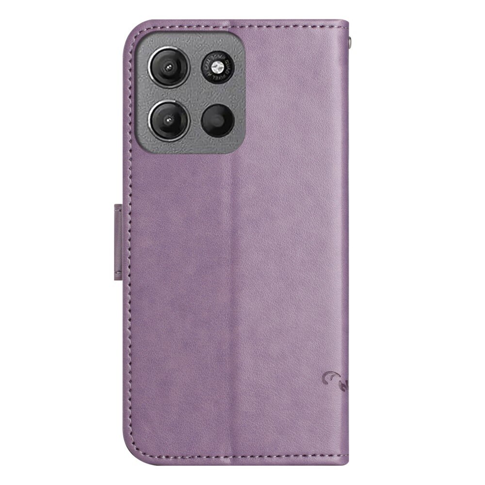 Custodia in pelle a farfalle per Motorola Moto G15 Power, Viola