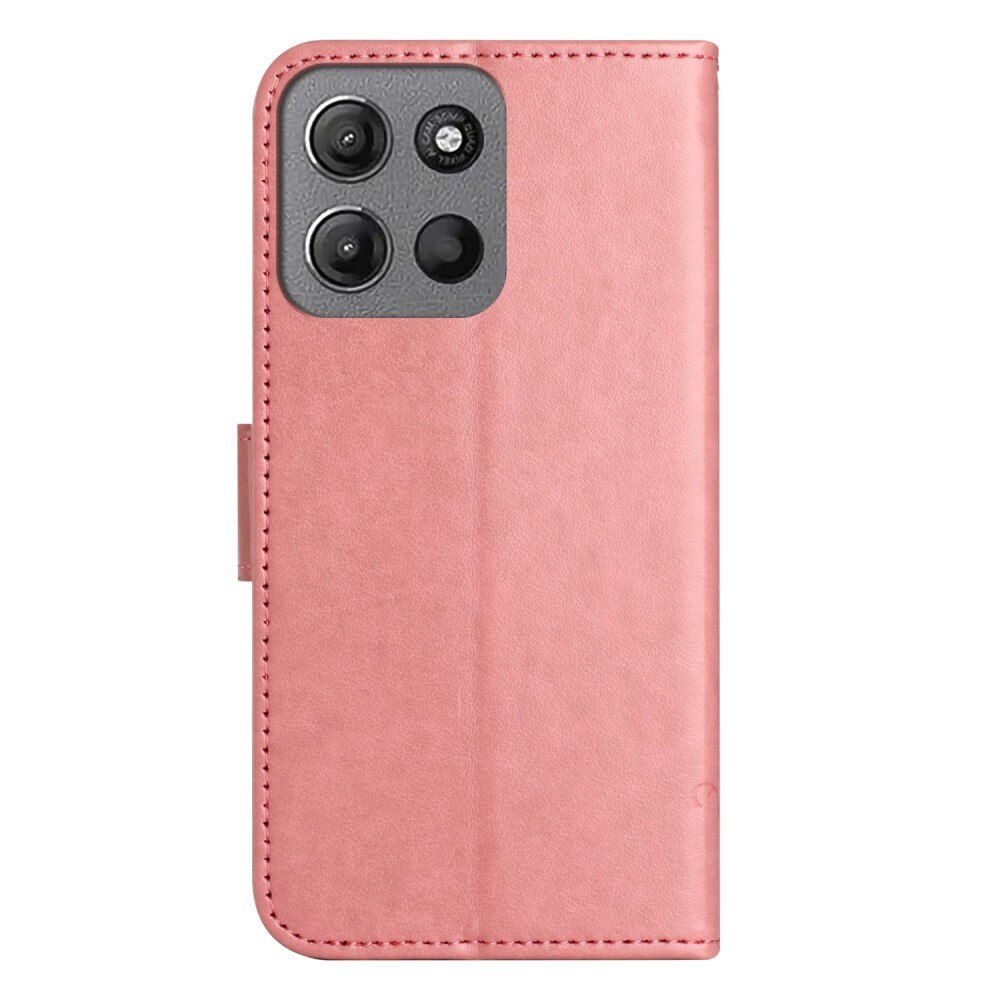 Custodia in pelle a farfalle per Motorola Moto G15 Power, rosa