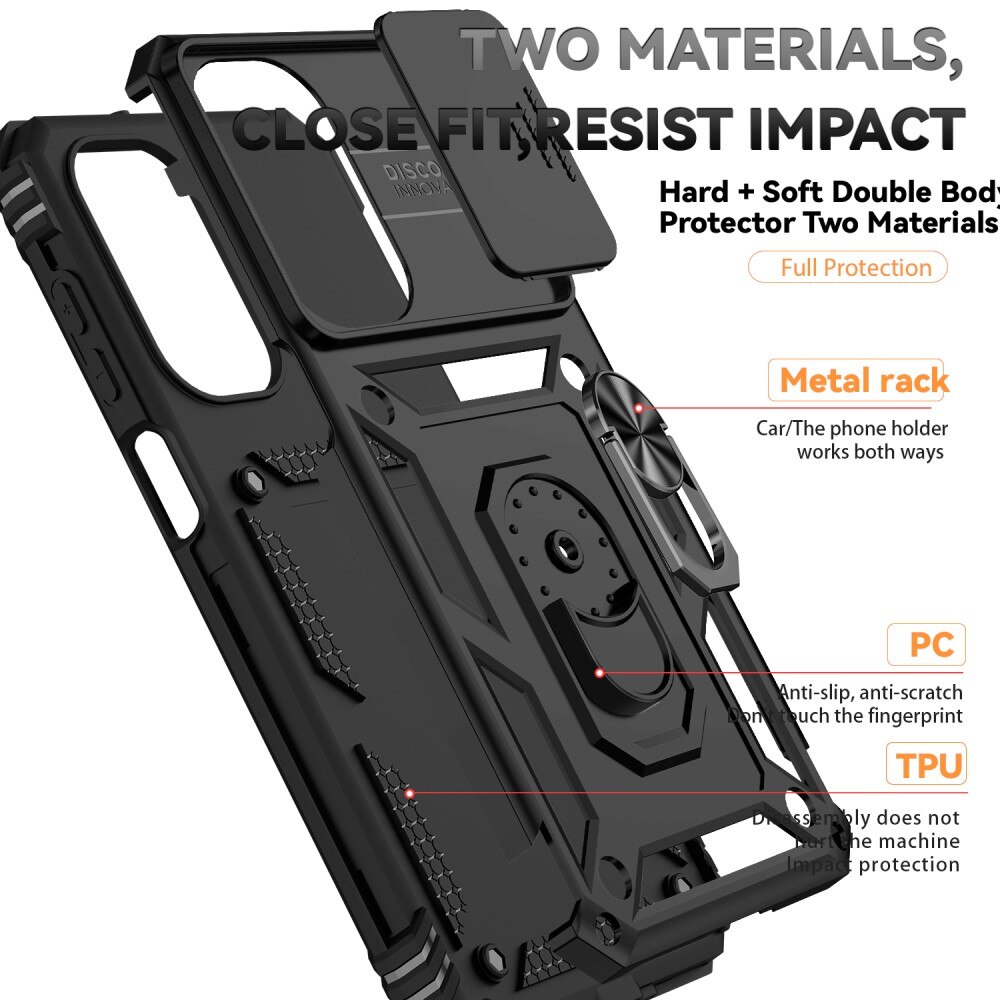 Cover ibride con anello e protezione fotocamera Samsung Galaxy A26 Nero