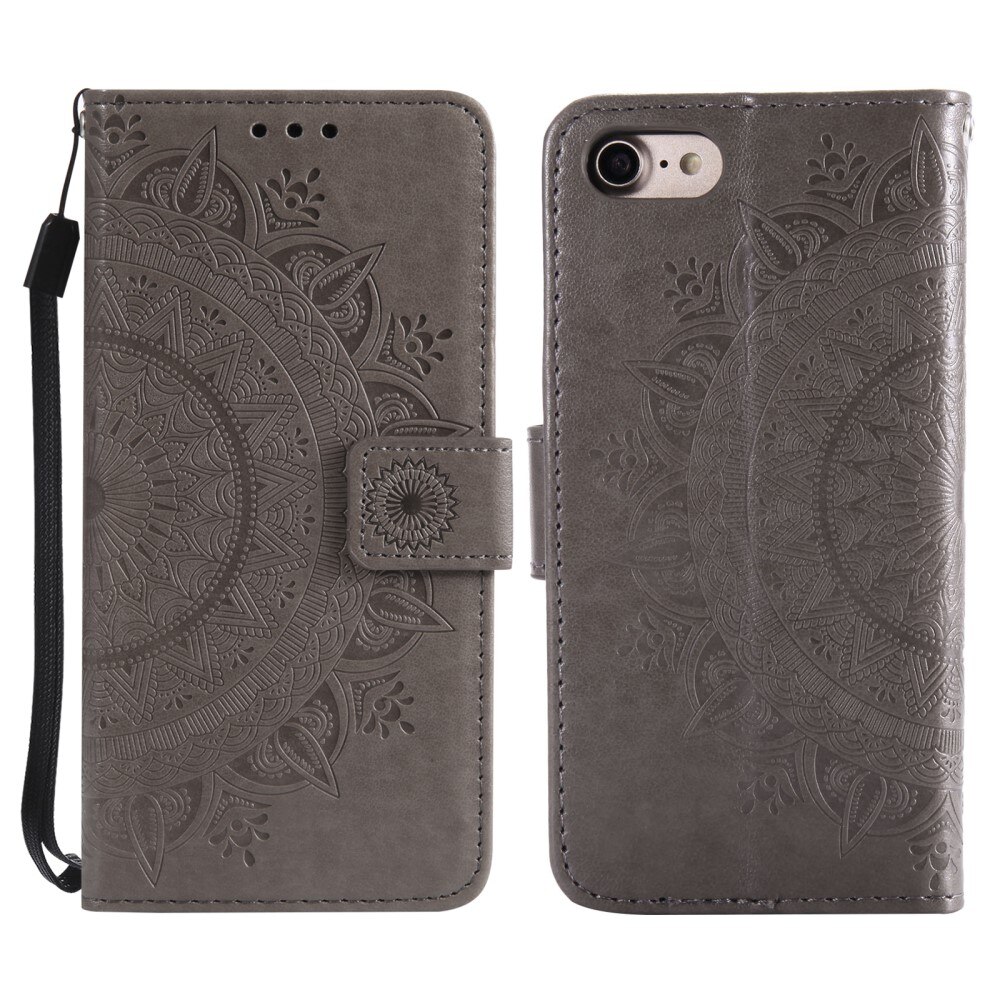 Custodia in pelle Mandala iPhone 16e Grigio