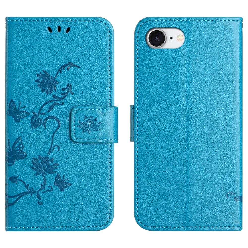 Custodia in pelle a farfalle per iPhone 16e, Blu