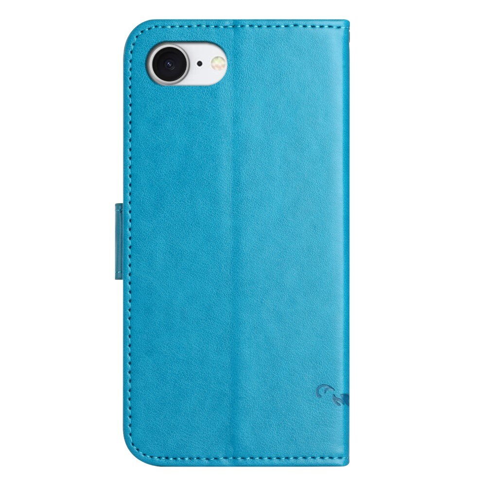 Custodia in pelle a farfalle per iPhone 16e, Blu