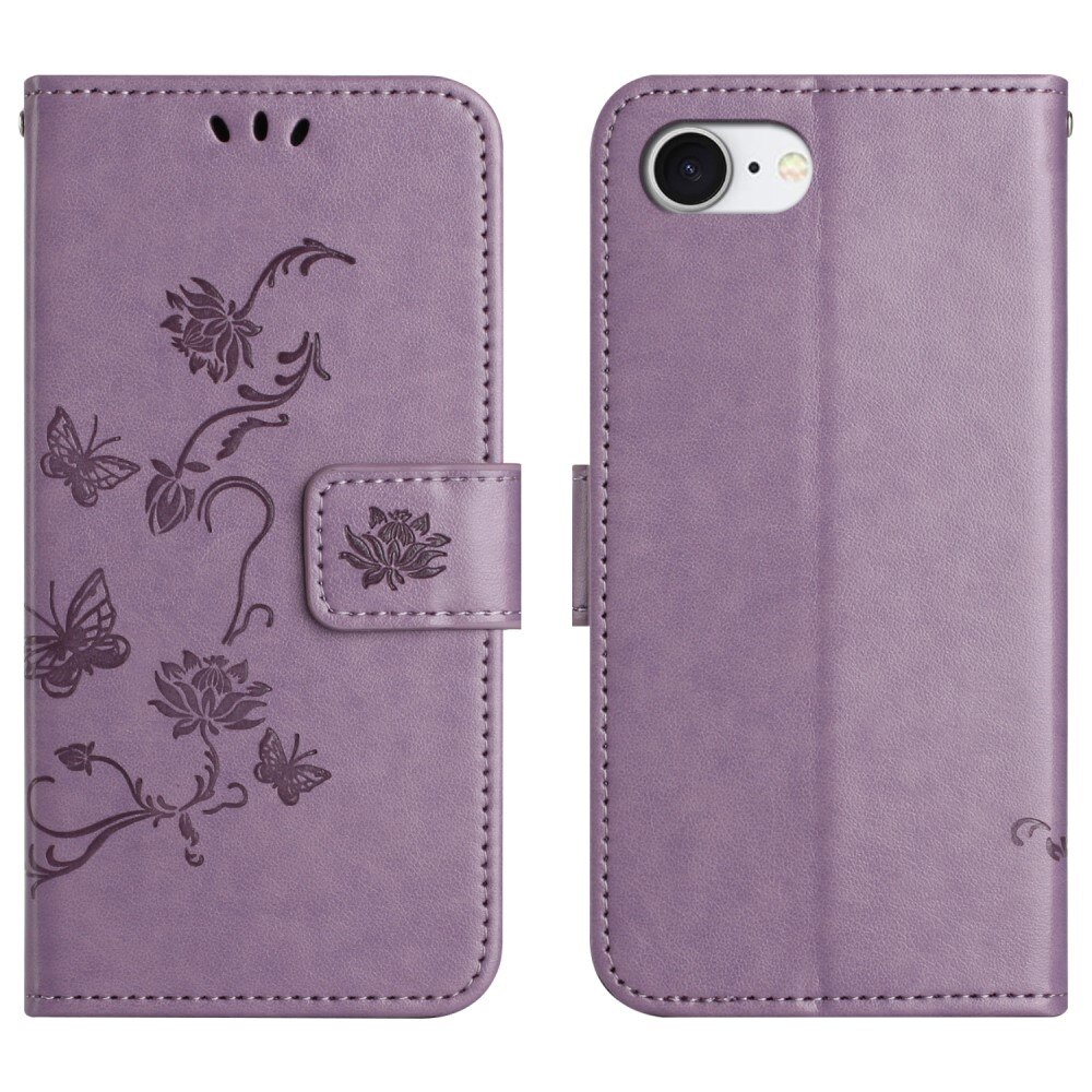 Custodia in pelle a farfalle per iPhone 16e, Viola