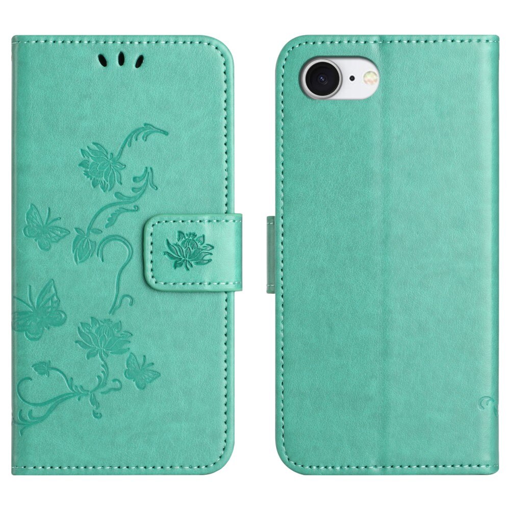 Custodia in pelle a farfalle per iPhone 16e, Verde