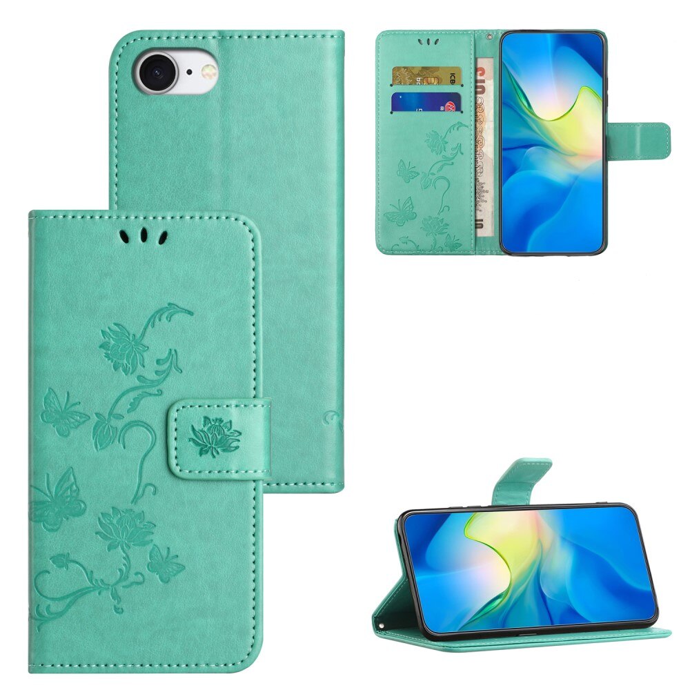 Custodia in pelle a farfalle per iPhone 16e, Verde