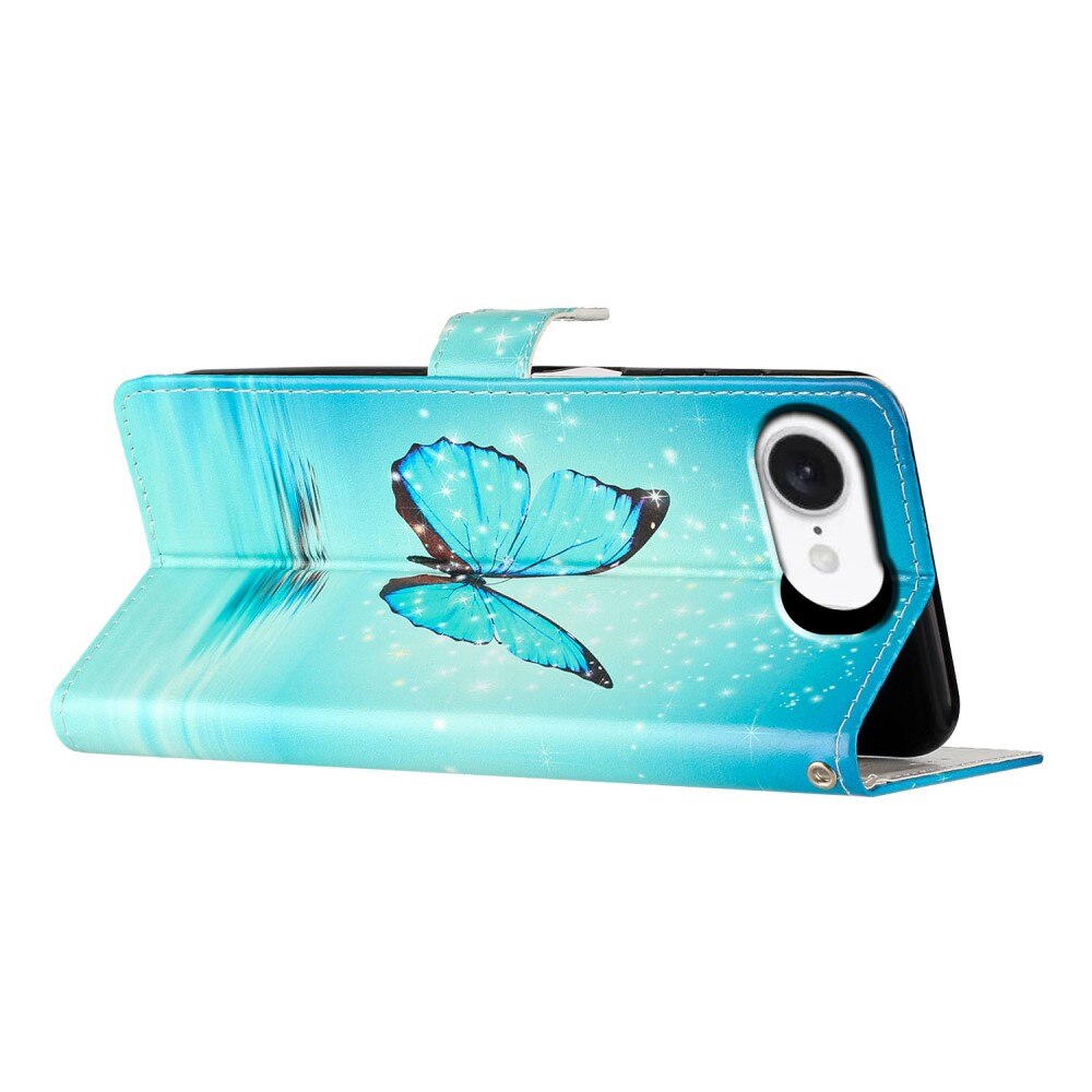 Cover portafoglio iPhone 16e farfalle blu