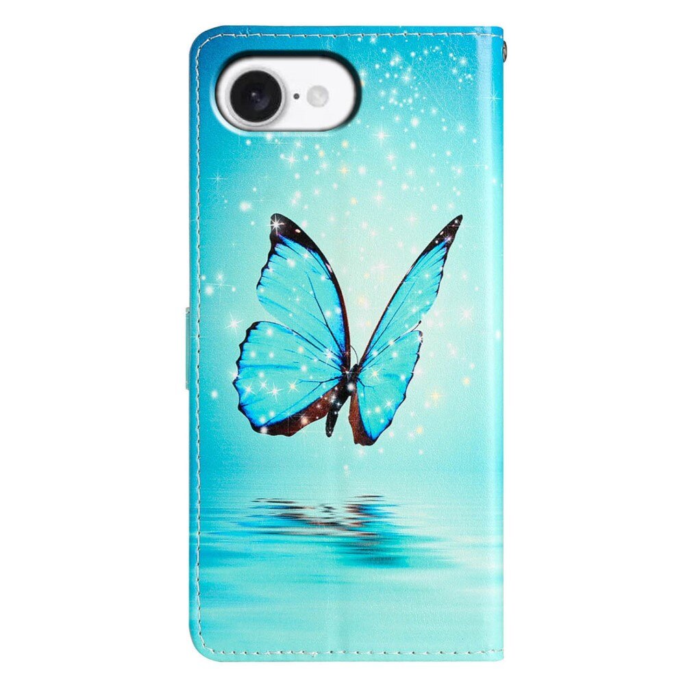 Cover portafoglio iPhone 16e farfalle blu