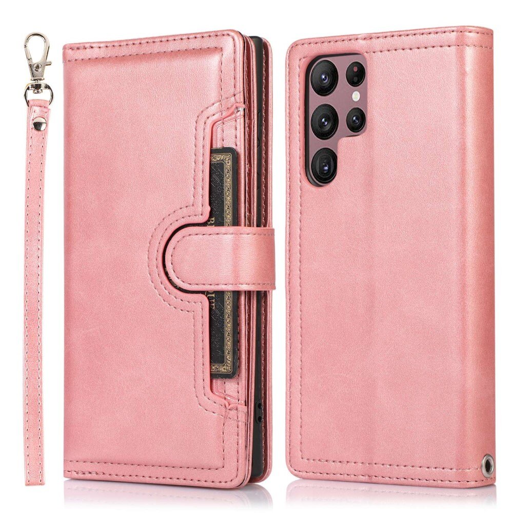 Multi-Slot Cover Portafoglio in pelle Samsung Galaxy S23 Ultra pink gold