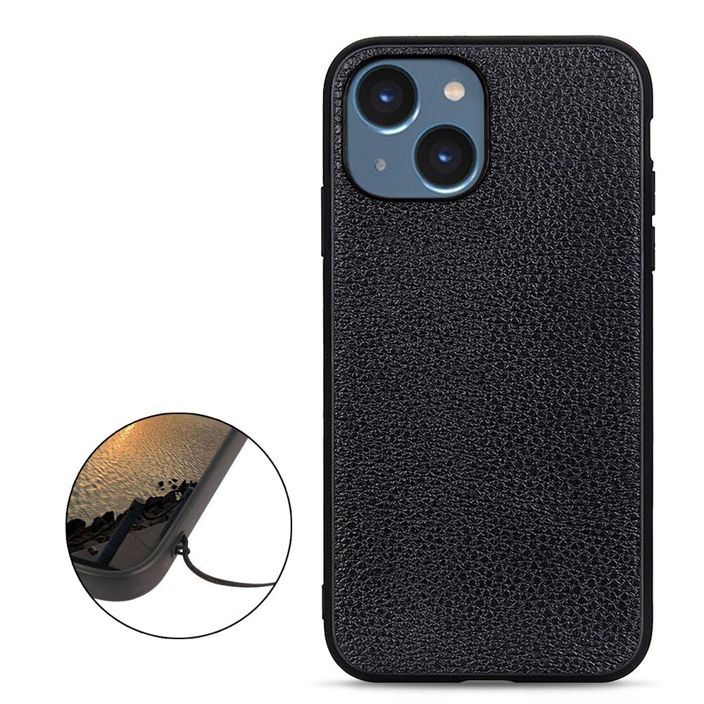 Cover ibride vera Pelle iPhone 15 nero