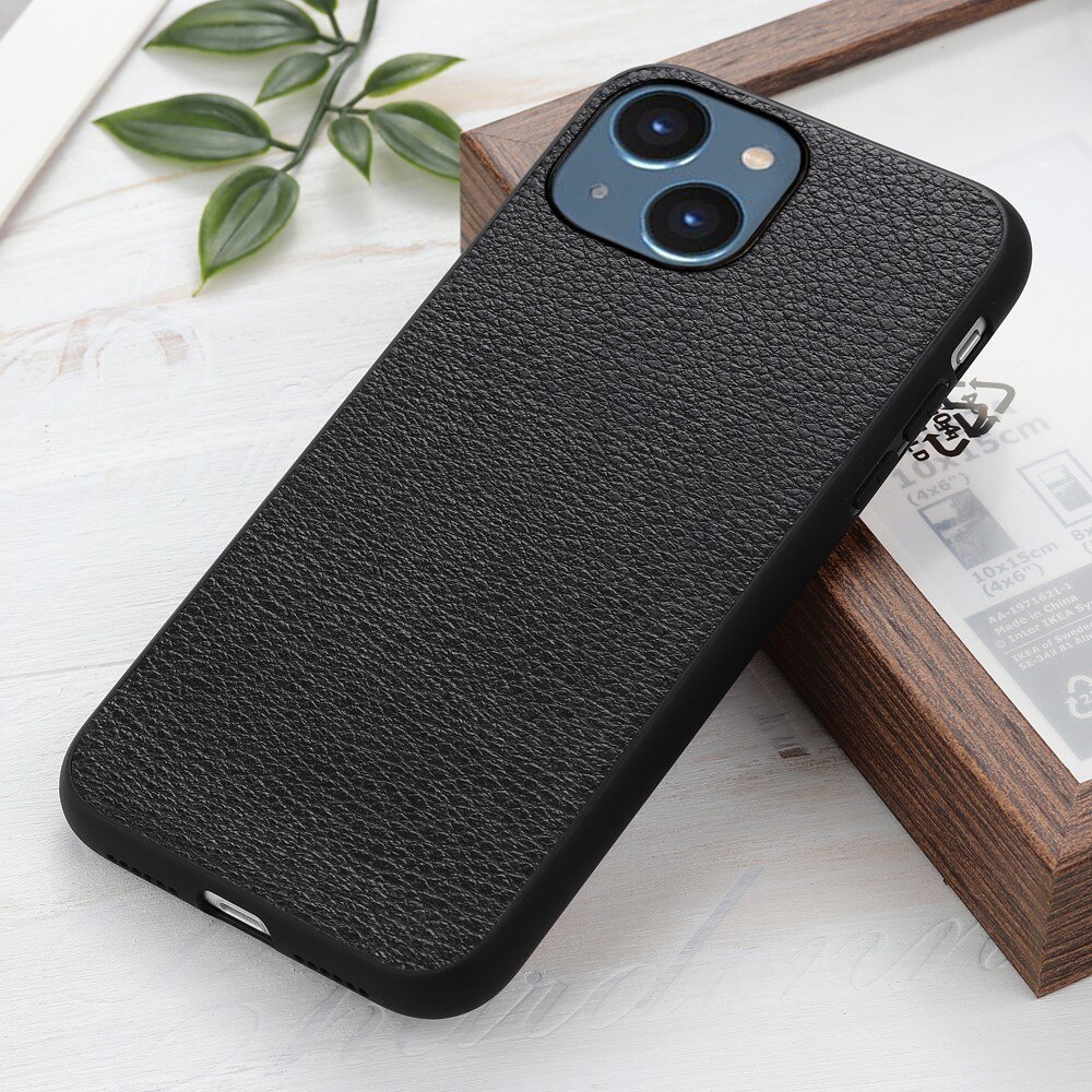 Cover ibride vera Pelle iPhone 15 nero