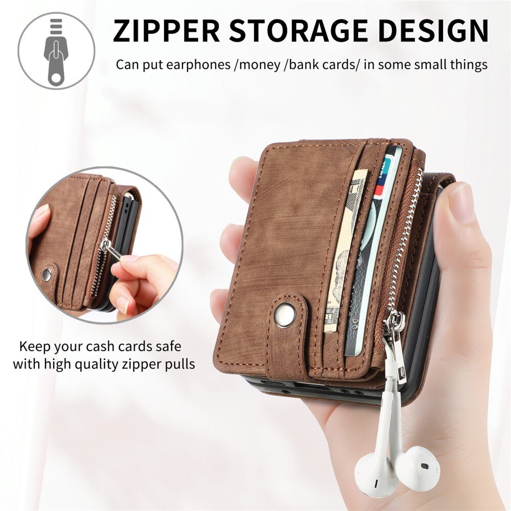 Cover portafoglio Zipper Multi-Slot Samsung Galaxy Z Flip 6, marrone