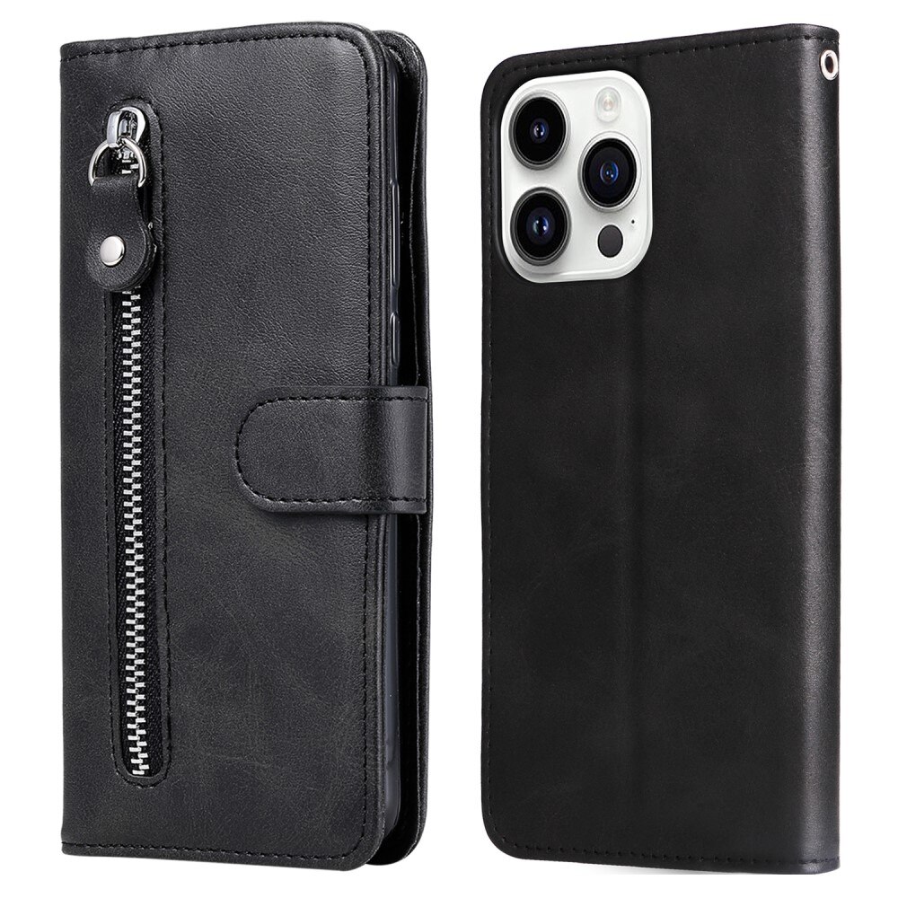 Custodia in pelle Zipper iPhone 15 Pro nero