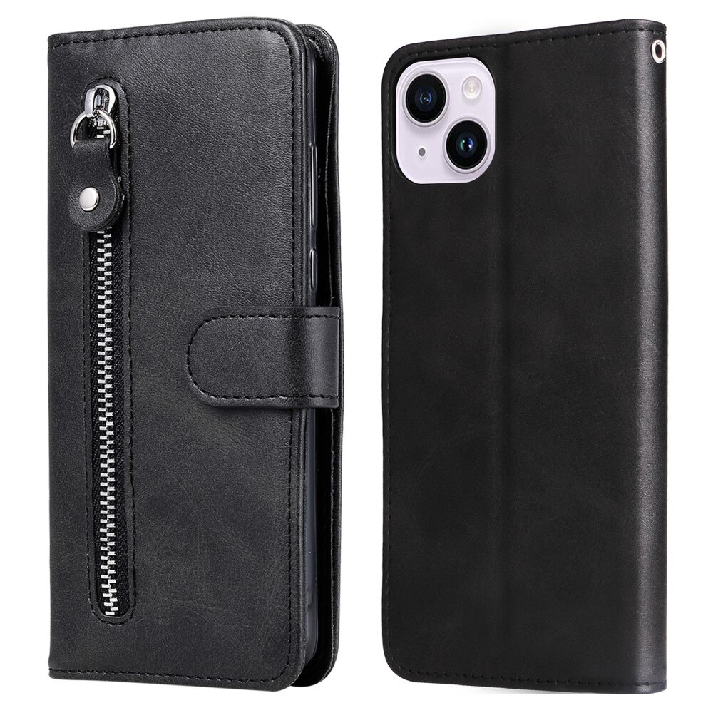 Custodia in pelle Zipper iPhone 15 nero