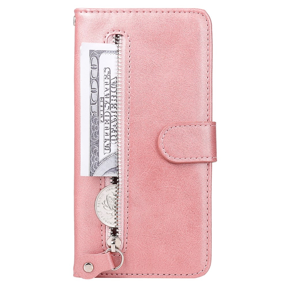 Custodia in pelle Zipper iPhone 15 rosa