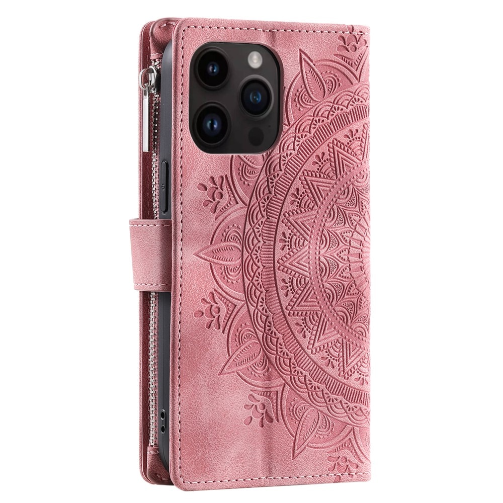 Borsa a portafoglio Mandala iPhone 15 Pro, rosa