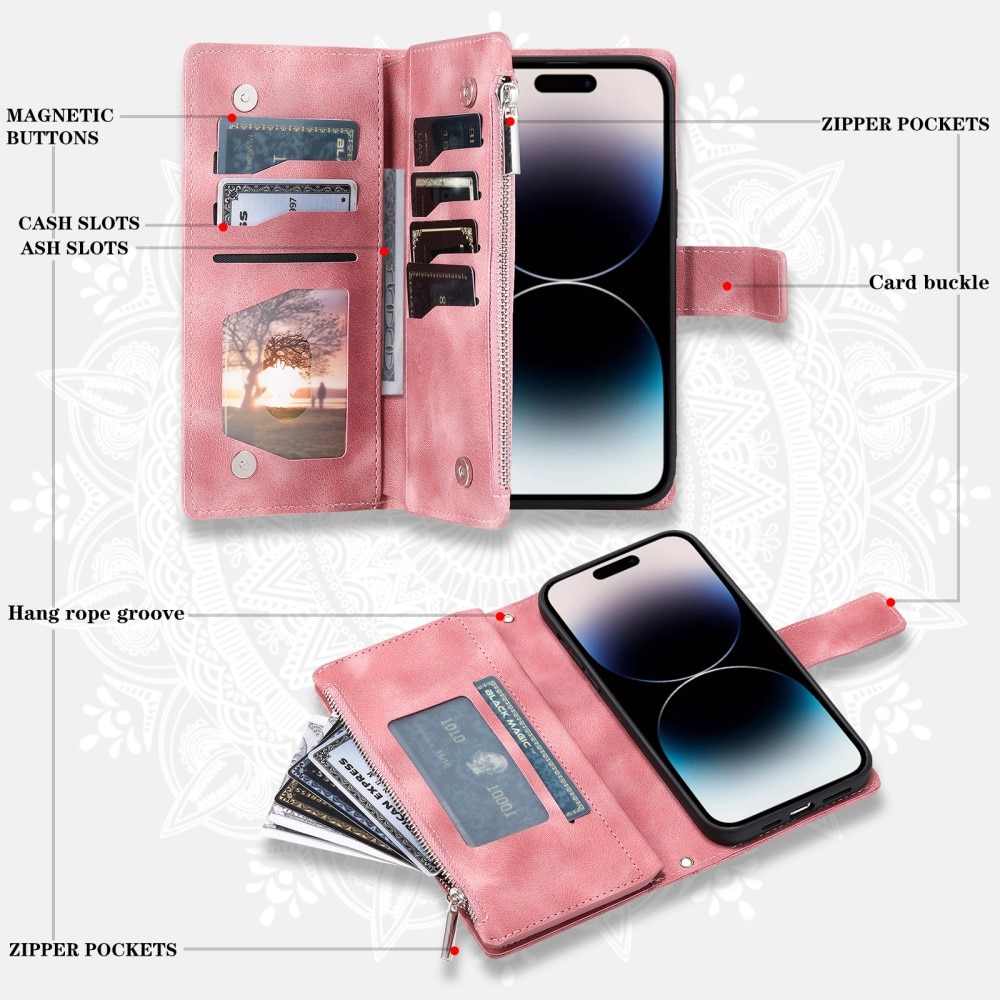 Borsa a portafoglio Mandala iPhone 15 Pro, rosa