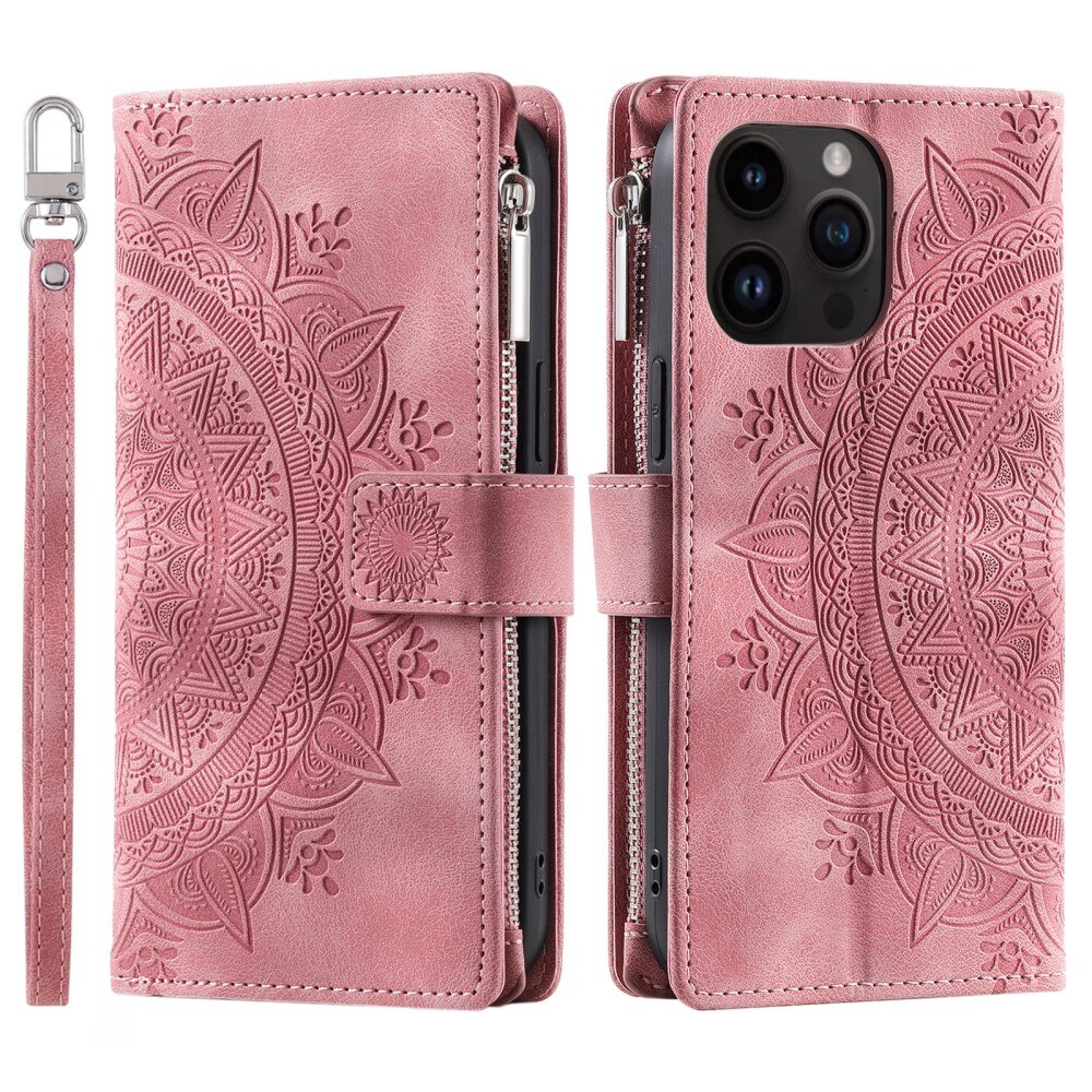 Borsa a portafoglio Mandala iPhone 15 Pro, rosa