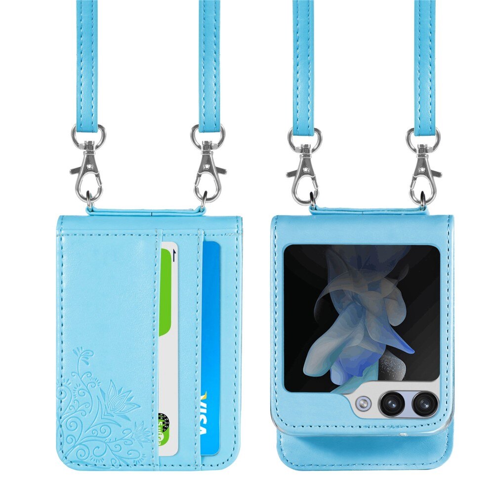 Custodia in pelle a farfalle per Samsung Galaxy Z Flip 6, blu