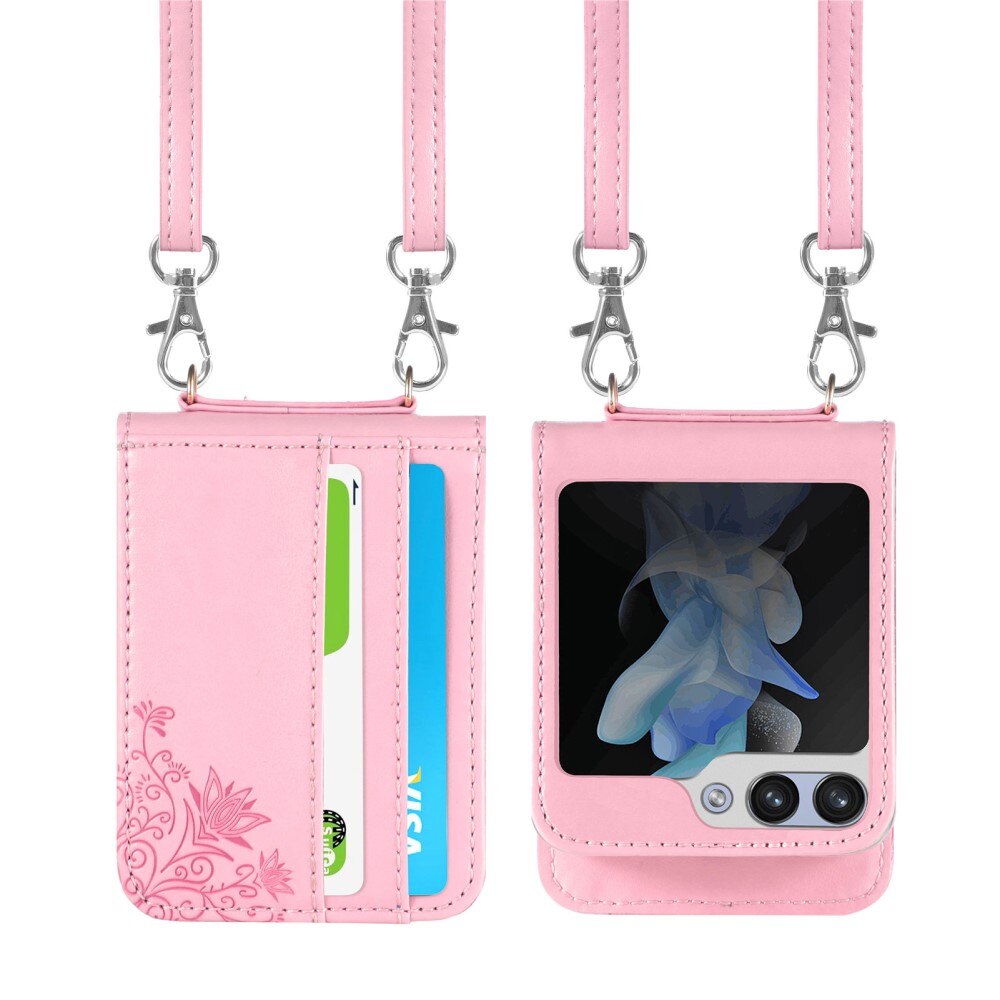 Custodia in pelle a farfalle per Samsung Galaxy Z Flip 5, rosa