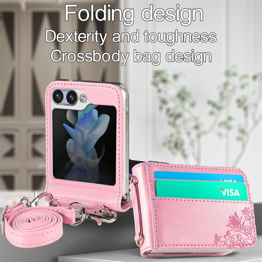 Custodia in pelle a farfalle per Samsung Galaxy Z Flip 5, rosa