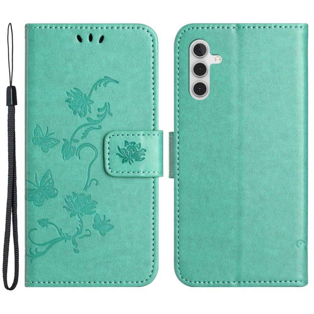 Custodia in pelle a farfalle per Samsung Galaxy S23 FE, verde