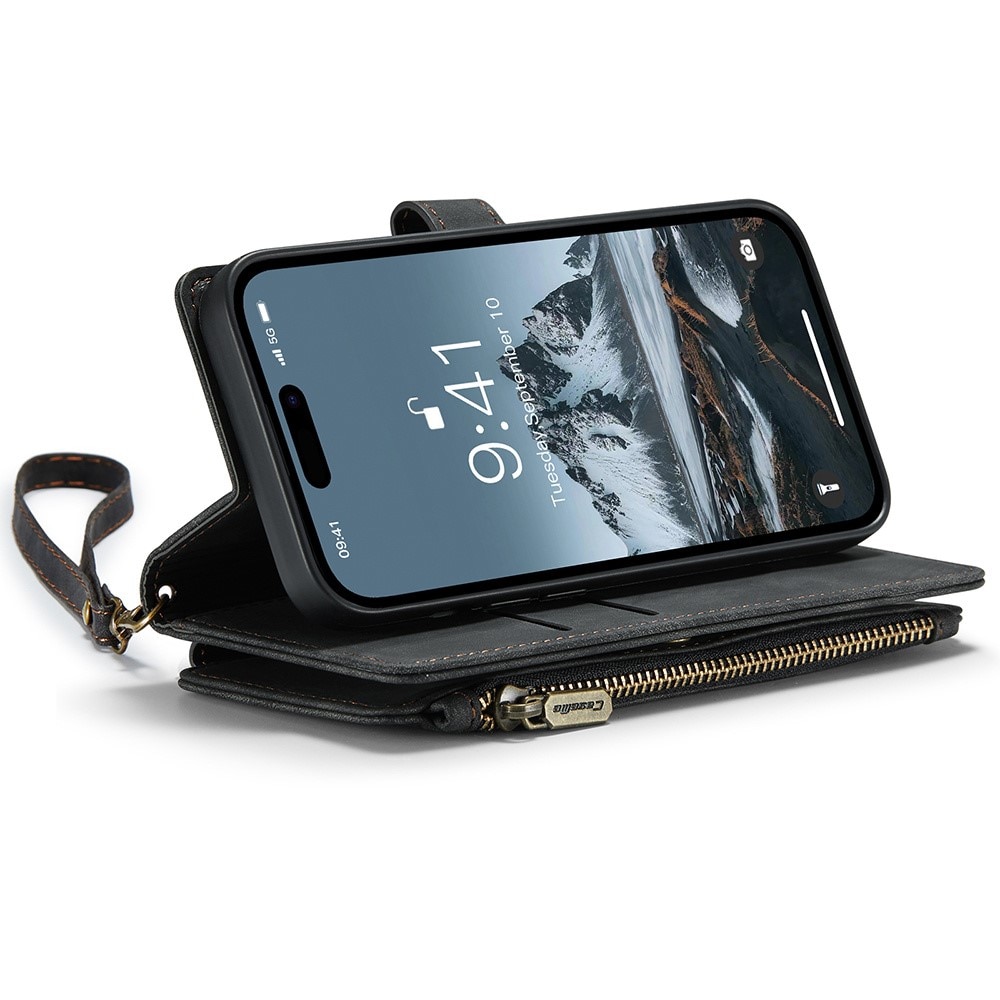 Custodie a portafoglio Zipper iPhone 15 Pro Nero