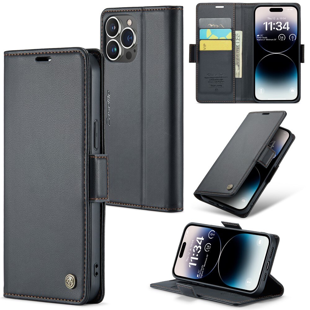 Custodie a portafoglio sottili anti-RFID iPhone 16 Pro Max nero