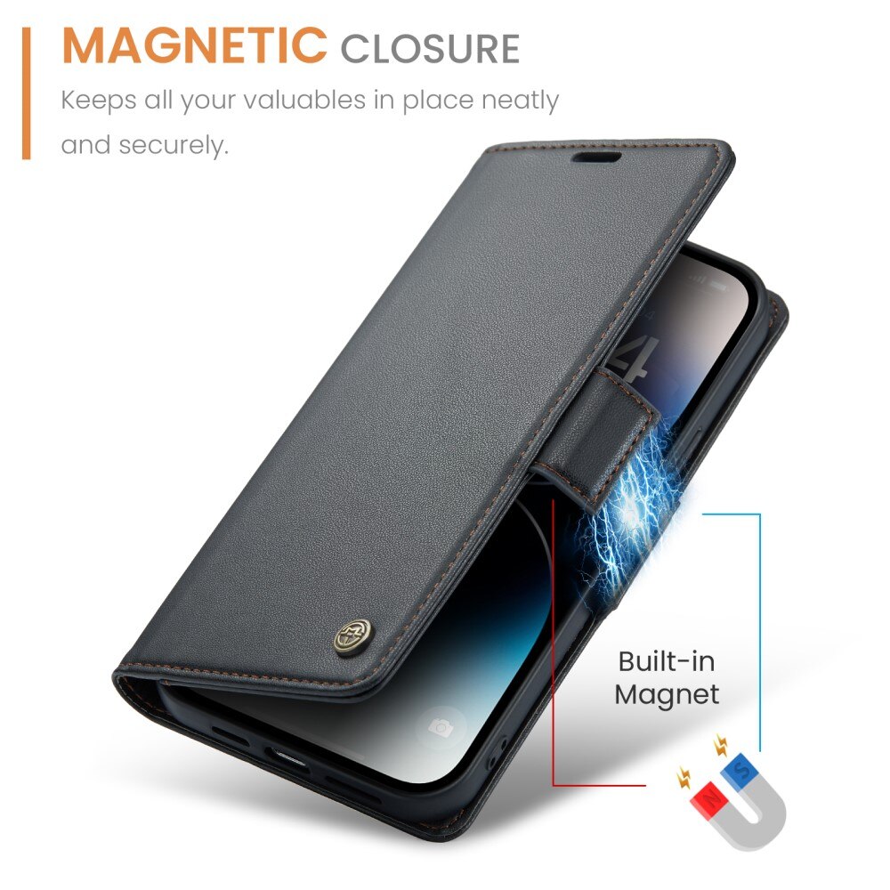 Custodie a portafoglio sottili anti-RFID iPhone 15 Pro Max Nero