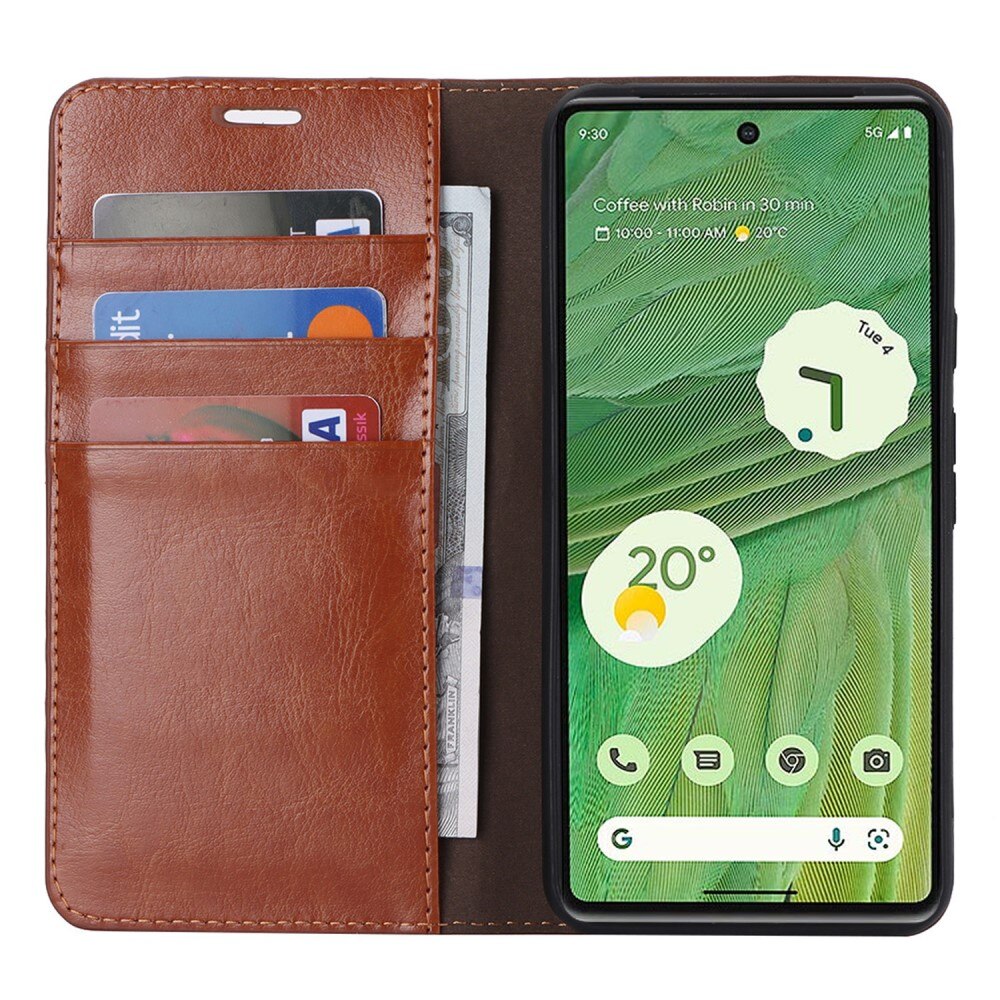 Cover Portafoglio in vera pelle Google Pixel 8 marrone