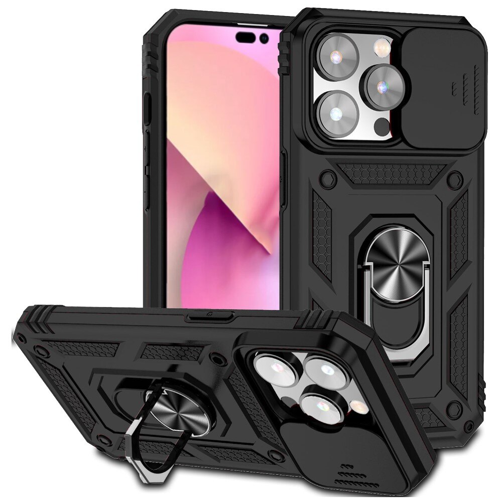 Cover ibride con anello e protezione fotocamera iPhone 15 Pro Max Nero